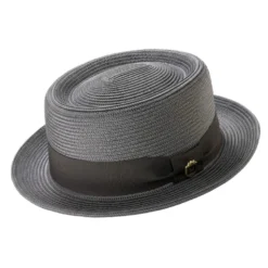 Men's Braided Hat Pork Pie Style in Gray