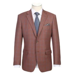 Men's Brown Classic Fit Wool Plaid Blazer