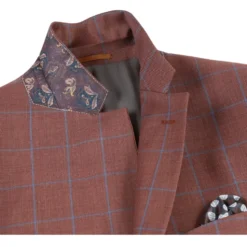 Men's Brown Classic Fit Wool Plaid Blazer