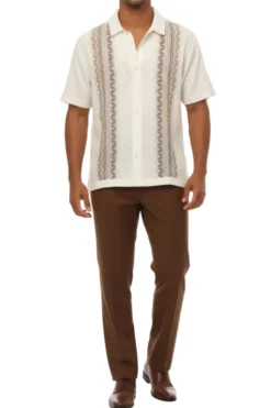 Men's Brown Embroidered 2 Piece Walking Suit Set