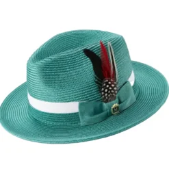 Men's Emerald Solid Braided Fedora With White Ribbon