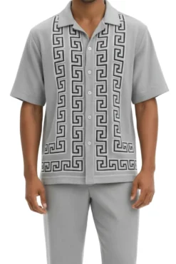 Men's Gray Meander Pattern 2 Piece Walking Suit Set