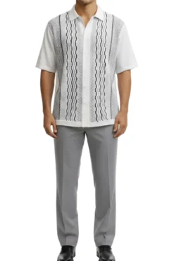 Men's Gray Vertical Textured 2 Piece Walking Suit Set