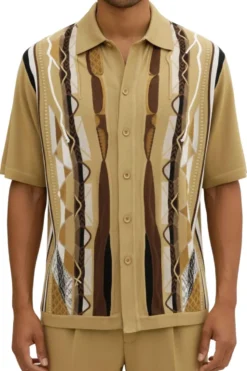 Men's Khaki Geometric Pattern 2 Piece Walking Suit Set