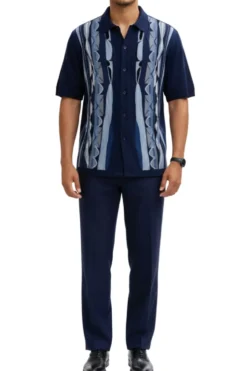 Men's Navy Geometric Pattern 2 Piece Walking Suit Set