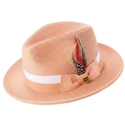 Men's Peach Solid Braided Fedora With White Ribbon