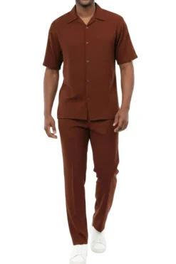 Men's 2-Piece Short Sleeve Summer Walking Suit Set - Maroon