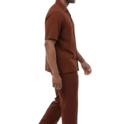 Men's 2-Piece Short Sleeve Summer Walking Suit Set - Maroon