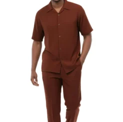Men's 2-Piece Short Sleeve Summer Walking Suit Set - Maroon