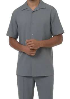 Men's 2-Piece Short Sleeve Summer Walking Suit Set - Gray