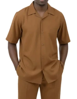 Men's 2-Piece Short Sleeve Summer Walking Suit Set - Taupe