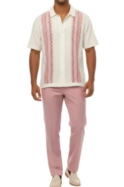 Men's Pink Embroidered 2 Piece Walking Suit Set