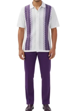Men's Purple Embroidered 2 Piece Walking Suit Set