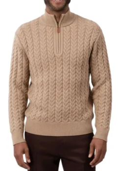 Men's Quarter Zip Knit Sweater - Beige