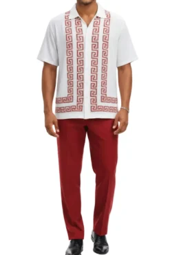 Men's Red Meander Pattern 2 Piece Walking Suit Set