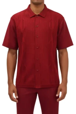 Men's Red Wavy Geometric Pattern 2 Piece Walking Suit Set
