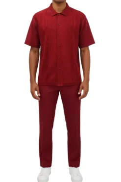 Men's Red Wavy Geometric Pattern 2 Piece Walking Suit Set