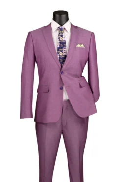 Men's Slim Fit 2 Piece Suit Single Breasted 2 Button Design Light Purple