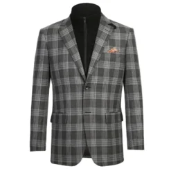 Men's Slim Fit Gray Wool Blazer with Bib