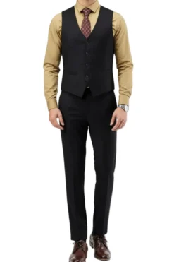 Men's Slim Fit Solid Black 3 Piece Suit
