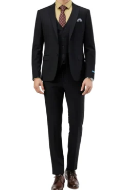 Men's Slim Fit Solid Black 3 Piece Suit