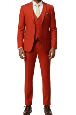Men's Slim Fit Solid Brick 3 Piece Suit