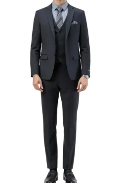 Men's Slim Fit Solid Charcoal 3 Piece Suit