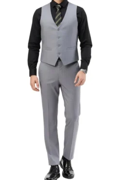 Men's Slim Fit Solid Gray 3 Piece Suit