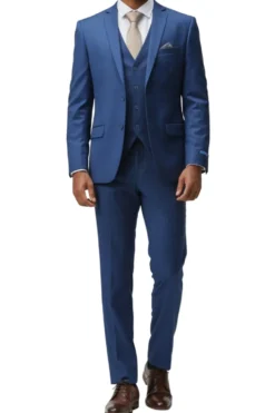 Men's Slim Fit Solid Indigo 3 Piece Suit