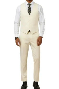 Men's Slim Fit Solid Ivory 3 Piece Suit