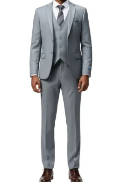 Men's Slim Fit Solid Medium Gray 3 Piece Suit