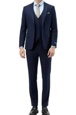 Men's Slim Fit Solid Navy 3 Piece Suit