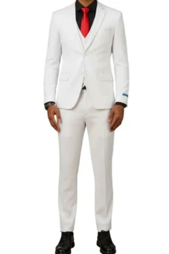 Men's Slim Fit Solid White 3 Piece Suit