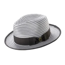 Men's Striped Braided Fedora With Solid Ribbon - Gray/White