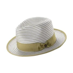 Men's Striped Braided Fedora With Solid Ribbon - Olive/White