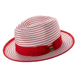 Men's Striped Braided Fedora With Solid Ribbon - Red/White