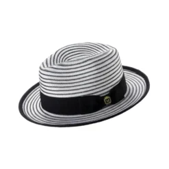 Men's Striped Braided Fedora With Solid Ribbon - Black/White