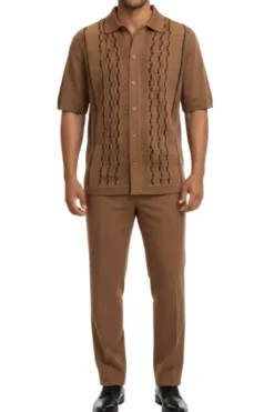 Men's Taupe Vertical Textured 2 Piece Walking Suit Set