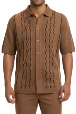 Men's Taupe Vertical Textured 2 Piece Walking Suit Set