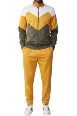 Men's Track Suit Chevron Design in Gold & Olive