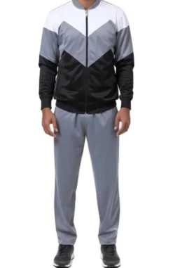 Men's Track Suit Chevron Design in Gray & Black