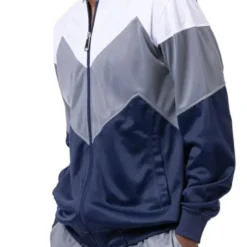 Men's Track Suit Chevron Design in Gray & Navy