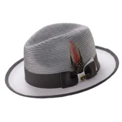 Men’s Two-Tone Braided Fedora Hat With Ribbon - Gray/White