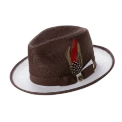 Men’s Two-Tone Braided Fedora Hat Brown/White