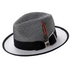 Men’s Two-Tone Braided Fedora Hat With Ribbon - Black/White