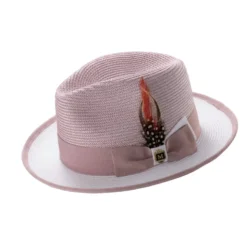 Men’s Two-Tone Braided Fedora Hat With Ribbon - Blush/White