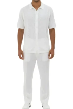 Men's White Embroidered 2 Piece Walking Suit Set