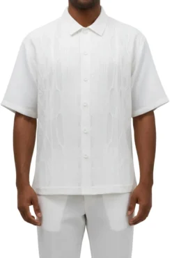 Men's White Wavy Geometric Pattern 2 Piece Walking Suit Set