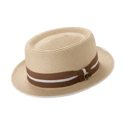 Men's Beige Pork Pie Style Braided Hat