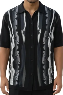 Men's Black Geometric Pattern 2 Piece Walking Suit Set